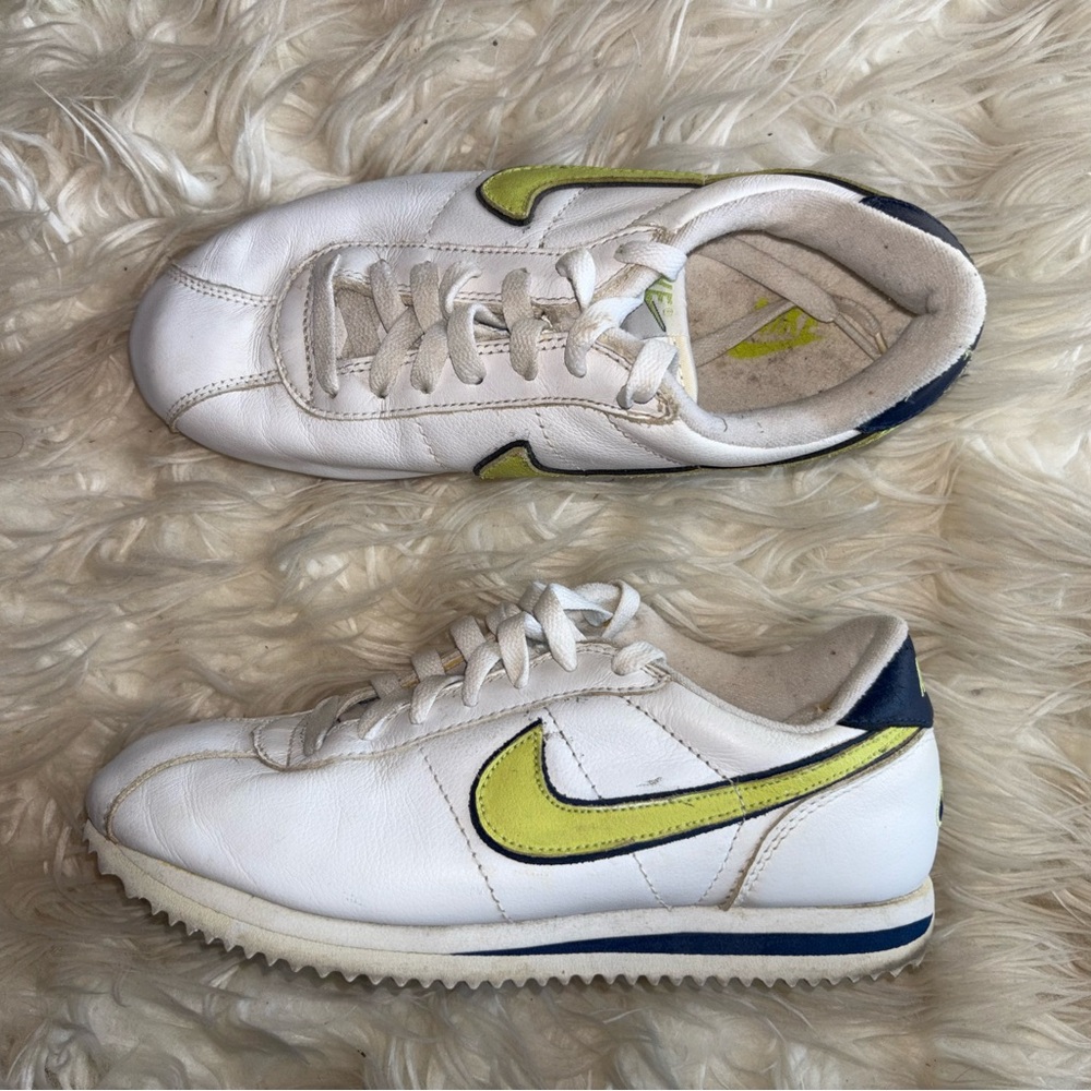 Nike White Sneakers with Lime Accent and Navy Trim